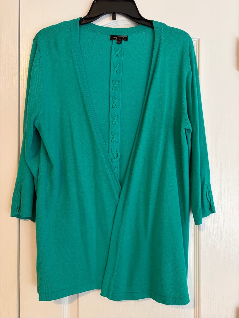 Letty & Me Green Open-Front Knit Cardigan